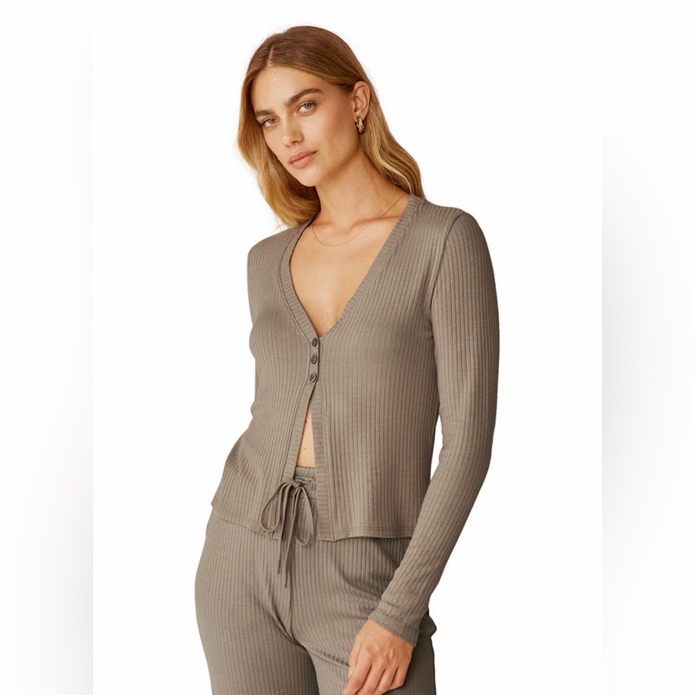 Beyond Yoga Ribbed Taupe Cardigan
